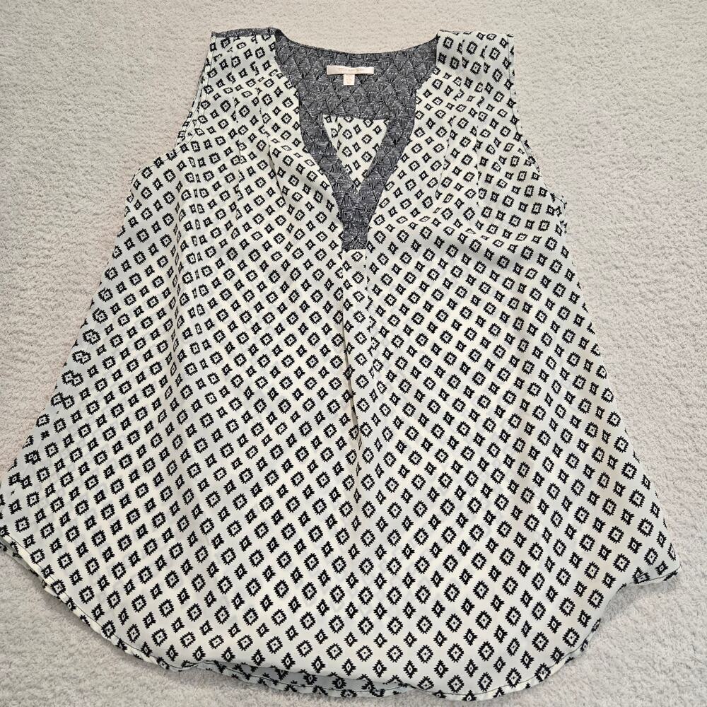 Skies are Blue Pacheco Ikat Print V-neck Sleeveless Blouse Top Women's Size M